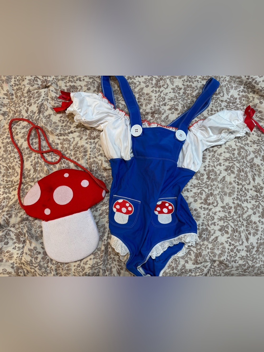 Women's Mushroom Fairy Halloween Costume Romper with Matching Purse